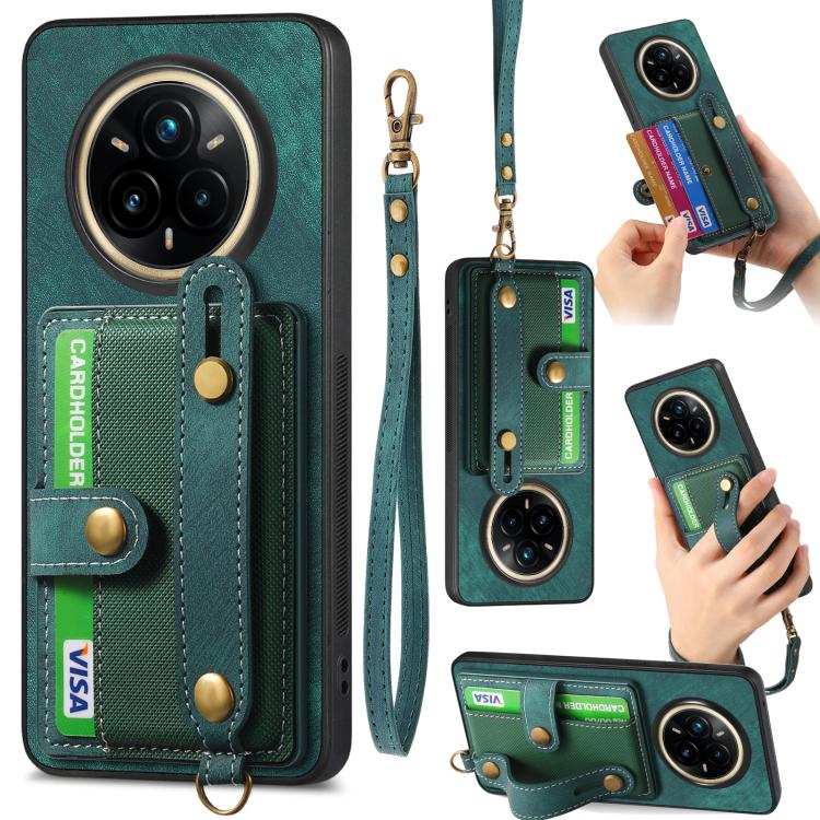 Retro Cross Wristband Wallet Leather Back Phone Case, Compatible with Realme 14 Pro+