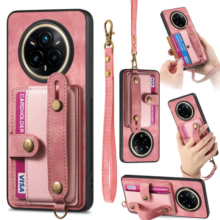 Retro Cross Wristband Wallet Leather Back Phone Case, Compatible with Realme 14 Pro+