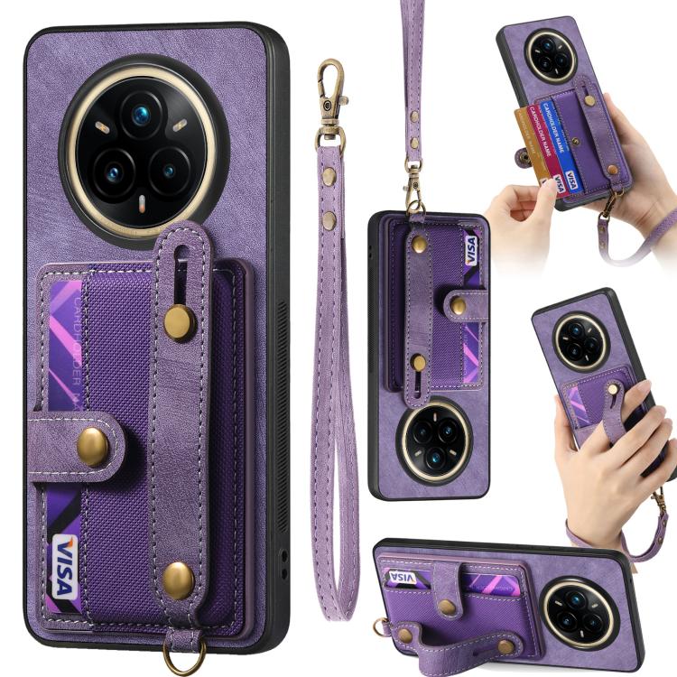 Retro Cross Wristband Wallet Leather Back Phone Case, Compatible with Realme 14 Pro+