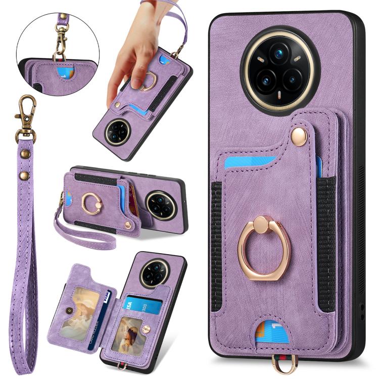 Retro Skin-feel Ring Multi-card Wallet Phone Case, Compatible with Realme 14 Pro