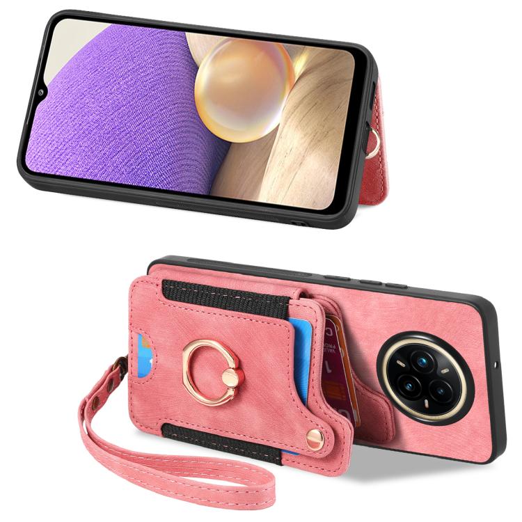 Retro Skin-feel Ring Multi-card Wallet Phone Case, Compatible with Realme 14 Pro+