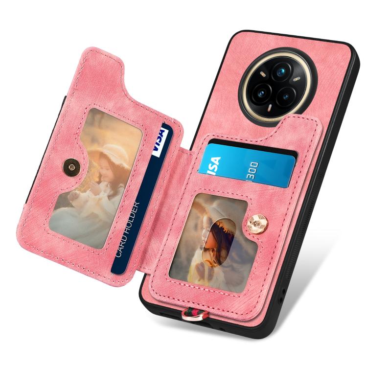 Retro Skin-feel Ring Multi-card Wallet Phone Case, Compatible with Realme 14 Pro+