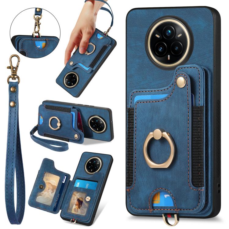 Retro Skin-feel Ring Multi-card Wallet Phone Case, Compatible with Realme 14 Pro+