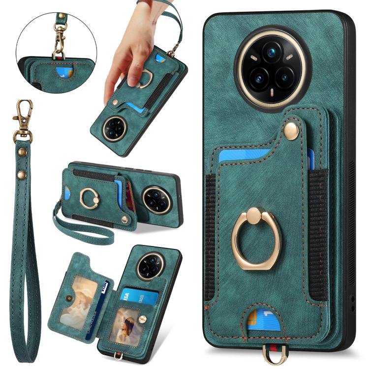 Retro Skin-feel Ring Multi-card Wallet Phone Case, Compatible with Realme 14 Pro+