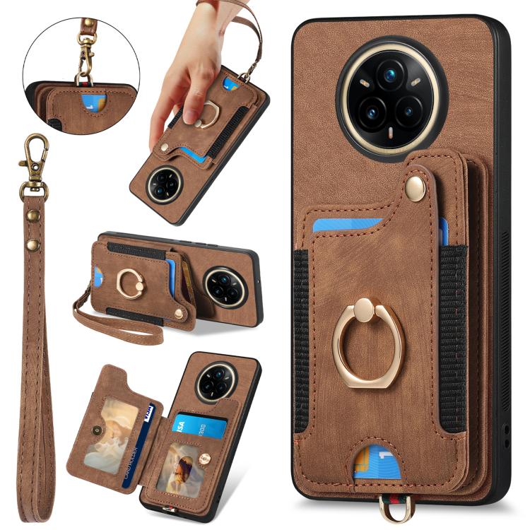 Retro Skin-feel Ring Multi-card Wallet Phone Case, Compatible with Realme 14 Pro+