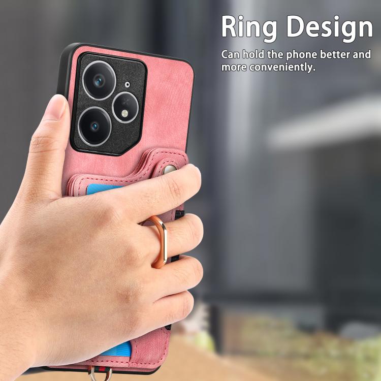 Retro Skin-feel Ring Multi-card Wallet Phone Case, Compatible with Realme 14 Pro