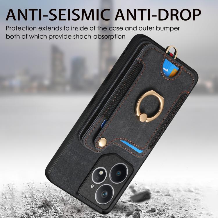 Retro Skin-feel Ring Multi-card Wallet Phone Case, Compatible with Realme 14 Pro