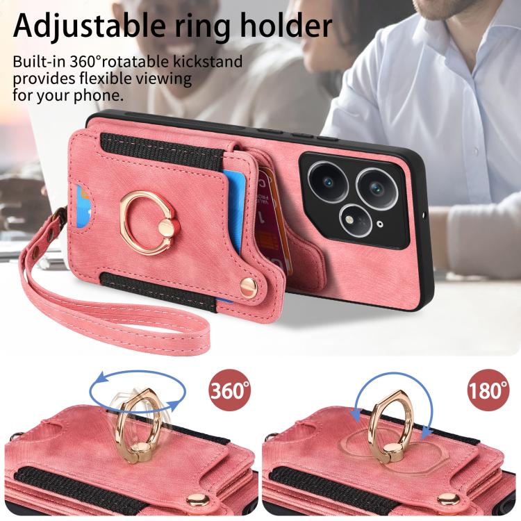 Retro Skin-feel Ring Multi-card Wallet Phone Case, Compatible with Realme 14 Pro