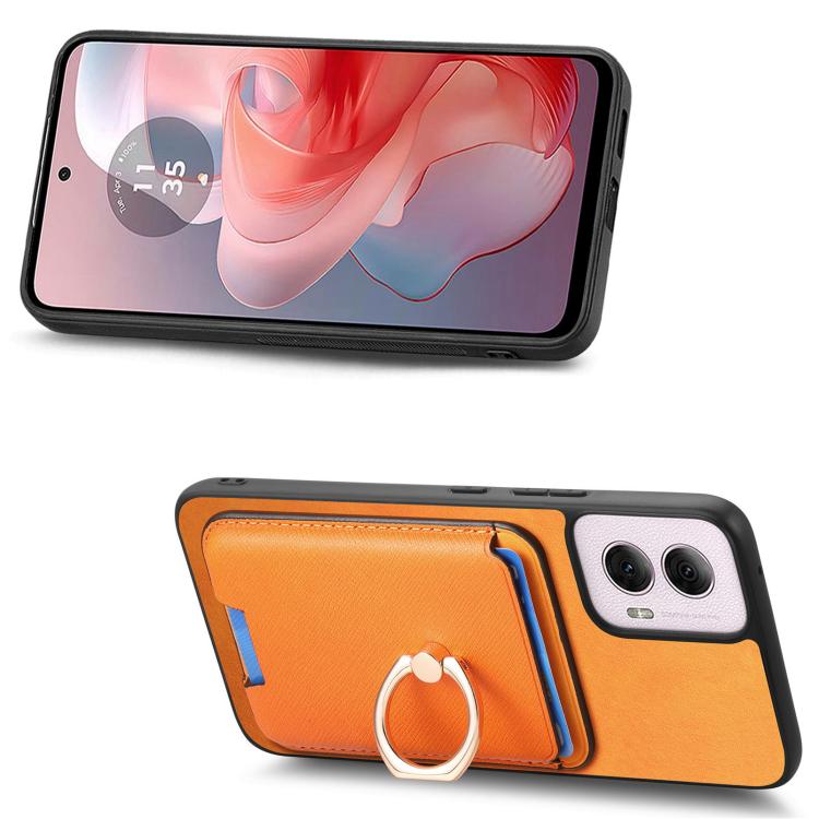 Retro Cross Leather Ring Vertical Insert Card Bag MagSafe Phone Case, Compatible with Motorola Moto G35