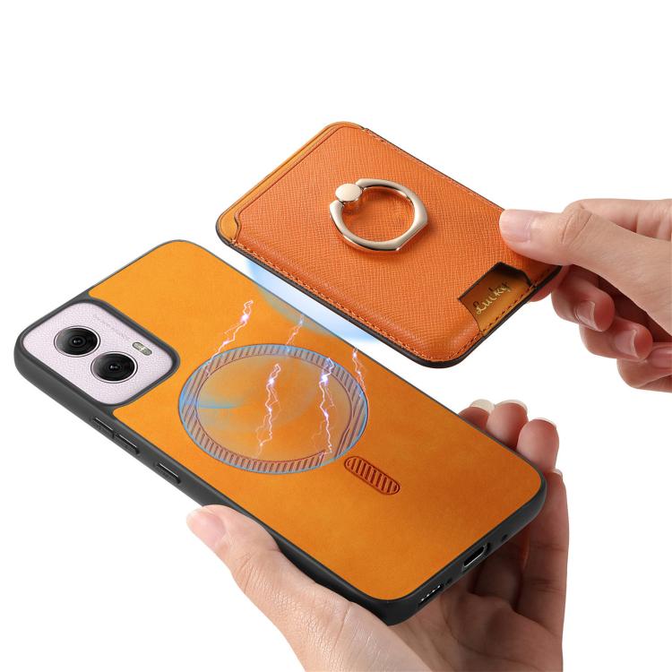 Retro Cross Leather Ring Vertical Insert Card Bag MagSafe Phone Case, Compatible with Motorola Moto G35