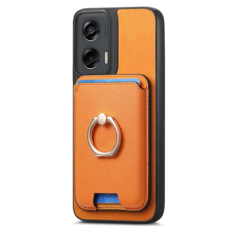 Retro Cross Leather Ring Vertical Insert Card Bag MagSafe Phone Case, Compatible with Motorola Moto G Stylus 5G 2024