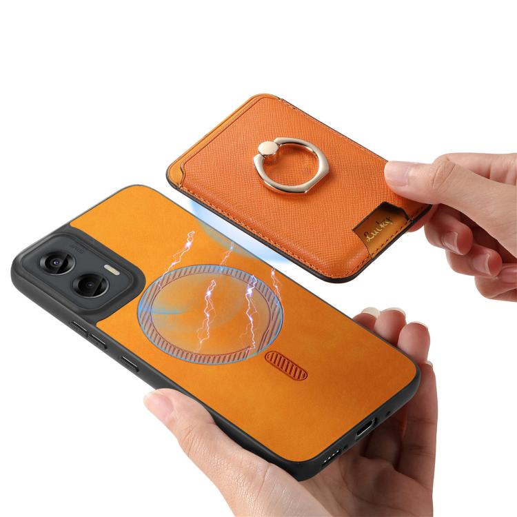 Retro Cross Leather Ring Vertical Insert Card Bag MagSafe Phone Case, Compatible with Motorola Moto G Stylus 5G 2024