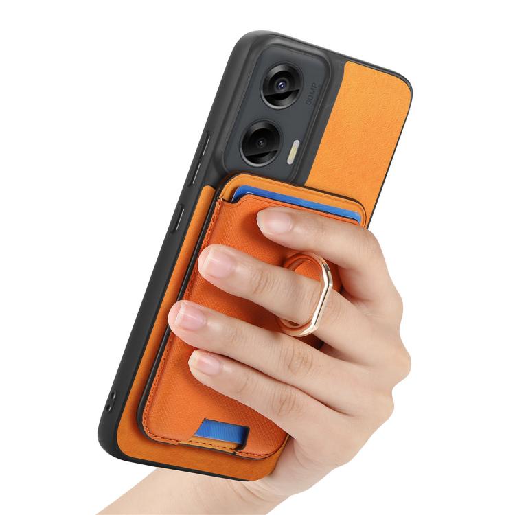 Retro Cross Leather Ring Vertical Insert Card Bag MagSafe Phone Case, Compatible with Motorola Moto G Stylus 5G 2024