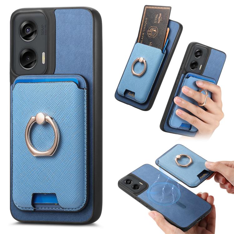 Retro Cross Leather Ring Vertical Insert Card Bag MagSafe Phone Case, Compatible with Motorola Moto G Stylus 5G 2024