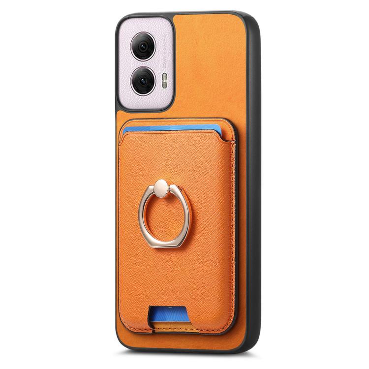 Retro Cross Leather Ring Vertical Insert Card Bag MagSafe Phone Case, Compatible with Motorola Moto G Play 4G 2024