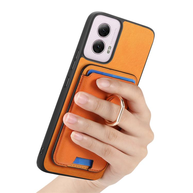 Retro Cross Leather Ring Vertical Insert Card Bag MagSafe Phone Case, Compatible with Motorola Moto G Play 4G 2024