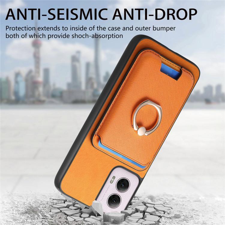 Retro Cross Leather Ring Vertical Insert Card Bag MagSafe Phone Case, Compatible with Motorola Moto G55