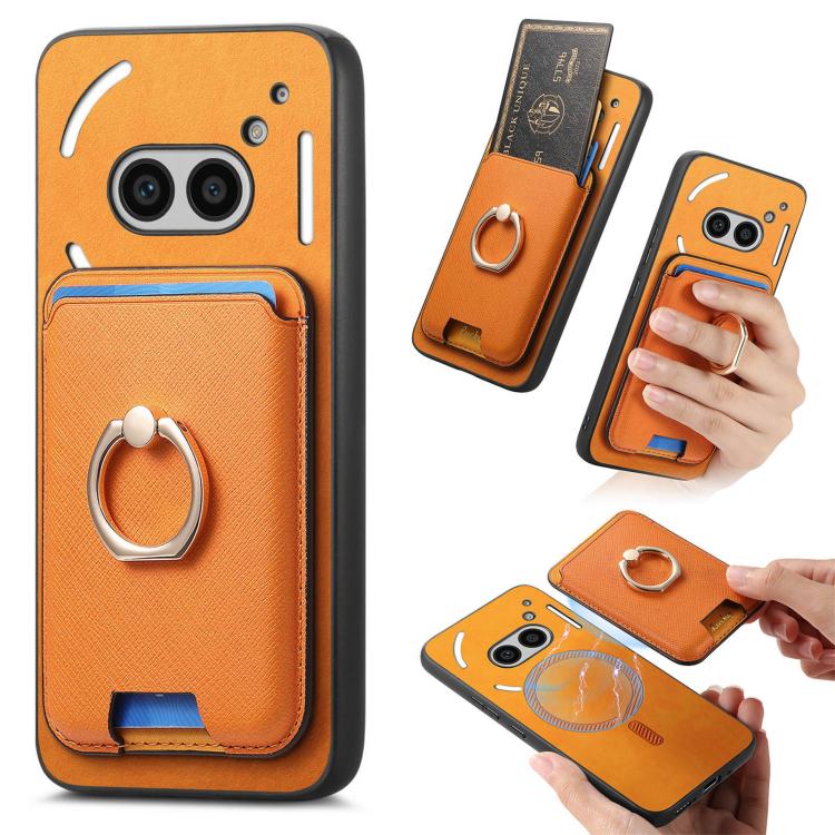 Retro Cross Leather Ring Vertical Insert Card Bag MagSafe Phone Case, Compatible with Nothing Phone 2a