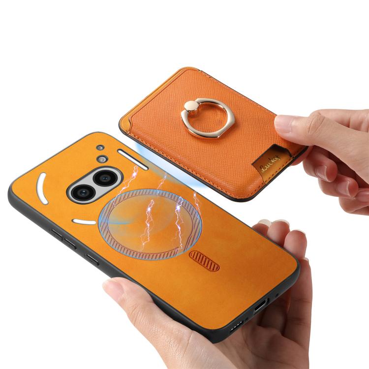 Retro Cross Leather Ring Vertical Insert Card Bag MagSafe Phone Case, Compatible with Nothing Phone 2a
