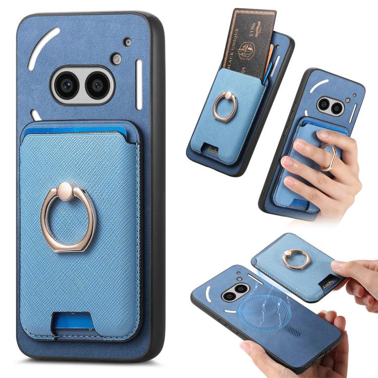 Retro Cross Leather Ring Vertical Insert Card Bag MagSafe Phone Case, Compatible with Nothing Phone 2a