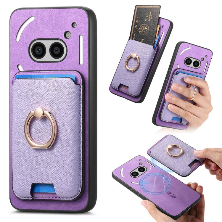 Retro Cross Leather Ring Vertical Insert Card Bag MagSafe Phone Case, Compatible with Nothing Phone 2a