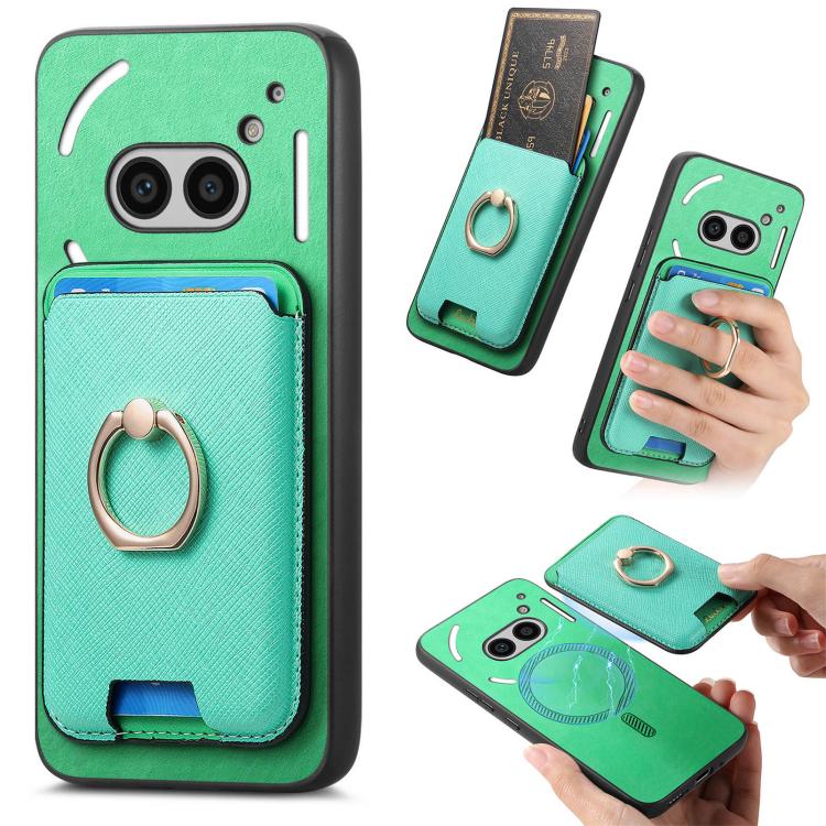Retro Cross Leather Ring Vertical Insert Card Bag MagSafe Phone Case, Compatible with Nothing Phone 2a