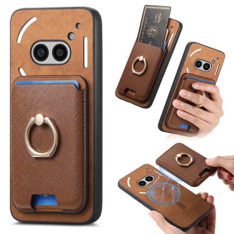 Retro Cross Leather Ring Vertical Insert Card Bag MagSafe Phone Case, Compatible with Nothing Phone 2a