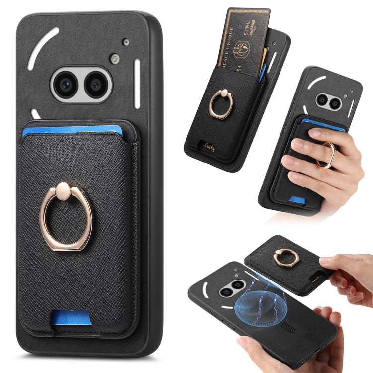 Retro Cross Leather Ring Vertical Insert Card Bag MagSafe Phone Case, Compatible with Nothing Phone 2a