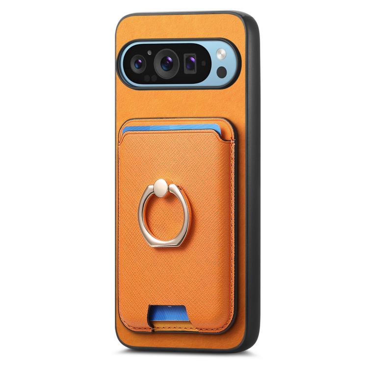 Retro Cross Leather Ring Vertical Insert Card Bag MagSafe Phone Case, Compatible with Google Pixel 9 Pro XL