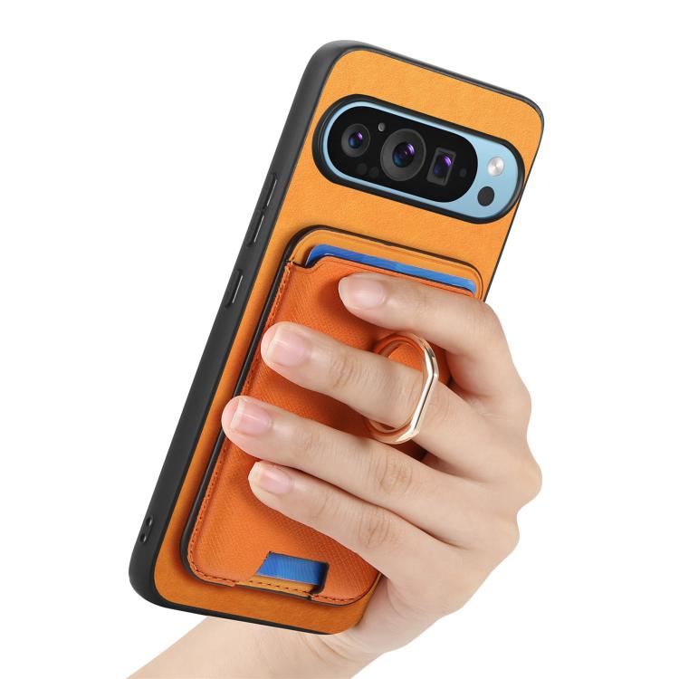Retro Cross Leather Ring Vertical Insert Card Bag MagSafe Phone Case, Compatible with Google Pixel 9 Pro XL