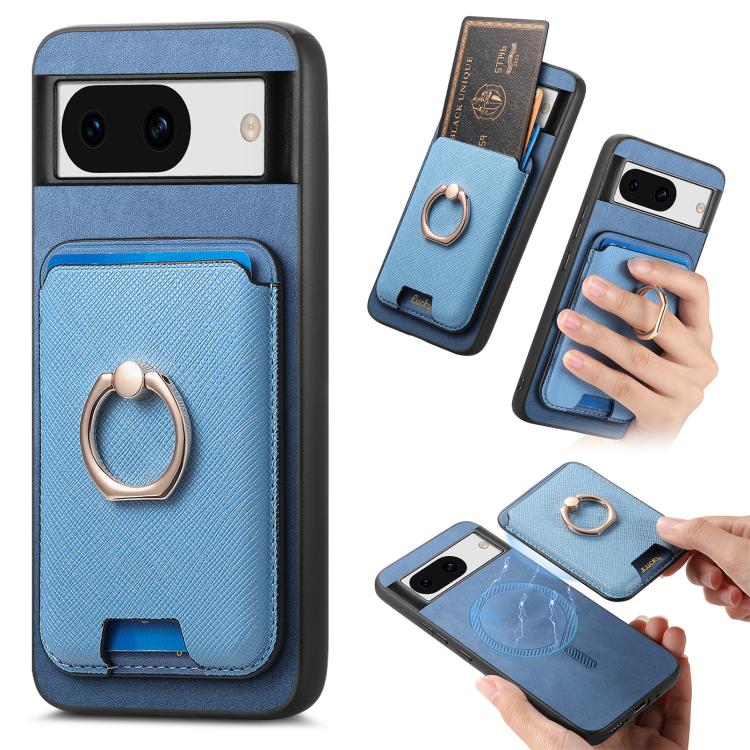 Retro Cross Leather Ring Vertical Insert Card Bag MagSafe Phone Case, Compatible with Google Pixel 8a