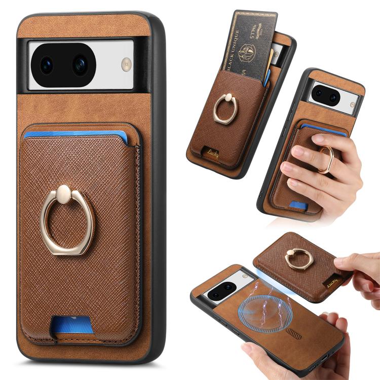 Retro Cross Leather Ring Vertical Insert Card Bag MagSafe Phone Case, Compatible with Google Pixel 8a