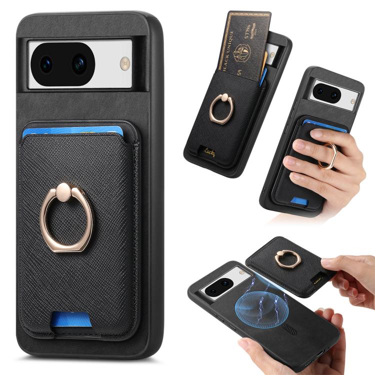 Retro Cross Leather Ring Vertical Insert Card Bag MagSafe Phone Case, Compatible with Google Pixel 8a