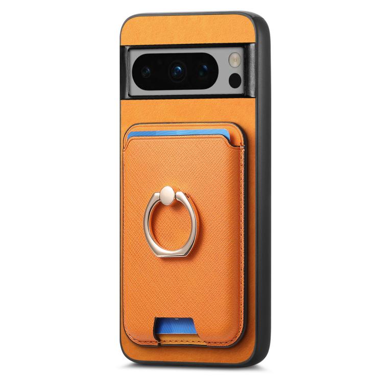 Retro Cross Leather Ring Vertical Insert Card Bag MagSafe Phone Case, Compatible with Google Pixel 8 Pro