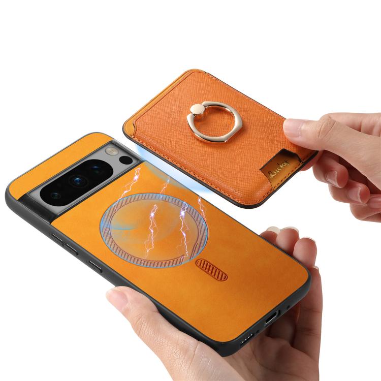 Retro Cross Leather Ring Vertical Insert Card Bag MagSafe Phone Case, Compatible with Google Pixel 8 Pro