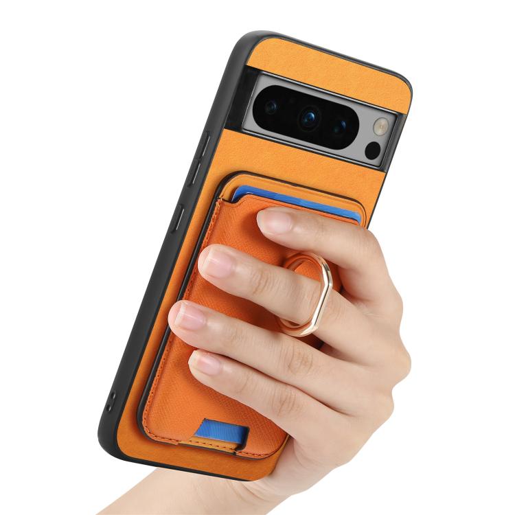 Retro Cross Leather Ring Vertical Insert Card Bag MagSafe Phone Case, Compatible with Google Pixel 8 Pro