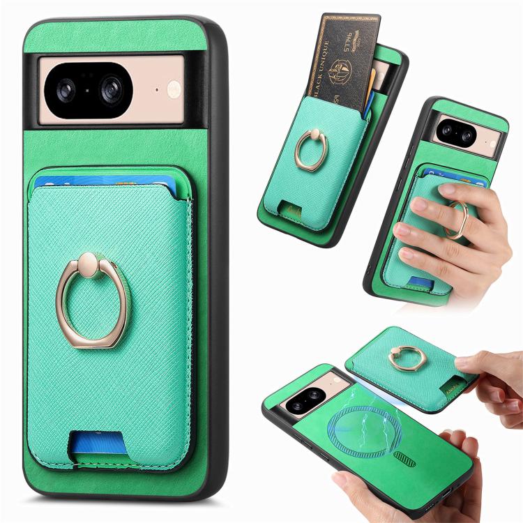 Retro Cross Leather Ring Vertical Insert Card Bag MagSafe Phone Case, Compatible with Google Pixel 8