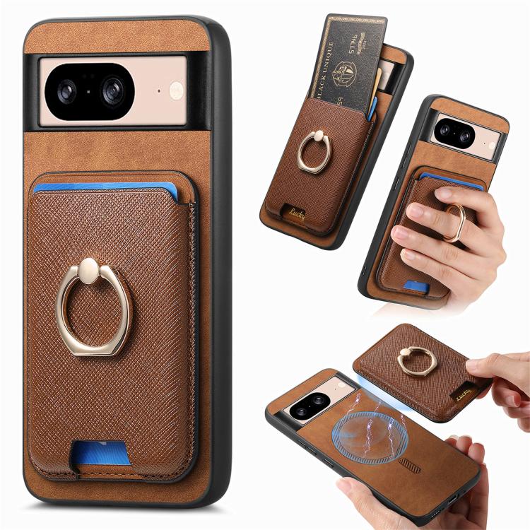 Retro Cross Leather Ring Vertical Insert Card Bag MagSafe Phone Case, Compatible with Google Pixel 8