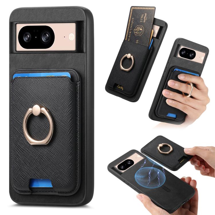 Retro Cross Leather Ring Vertical Insert Card Bag MagSafe Phone Case, Compatible with Google Pixel 8