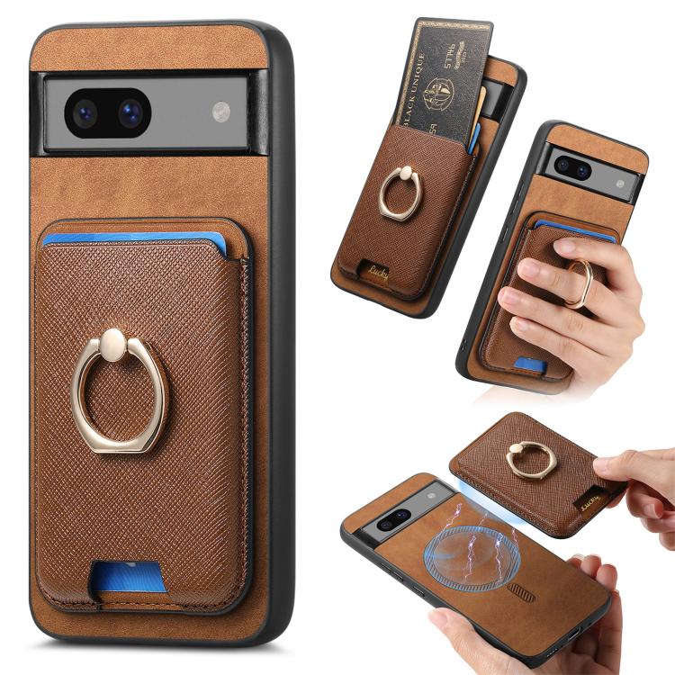 Retro Cross Leather Ring Vertical Insert Card Bag MagSafe Phone Case, Compatible with Google Pixel 7a