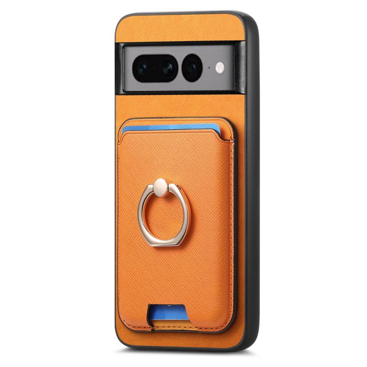 Retro Cross Leather Ring Vertical Insert Card Bag MagSafe Phone Case, Compatible with Google Pixel 7 Pro