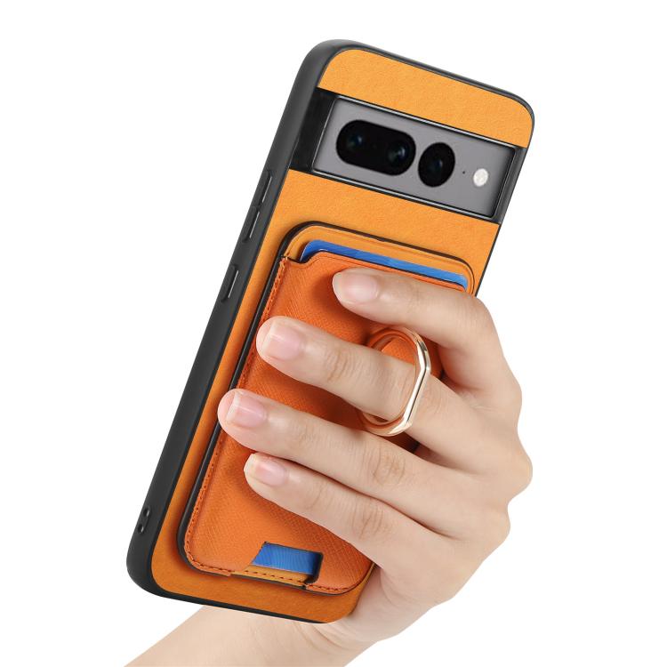 Retro Cross Leather Ring Vertical Insert Card Bag MagSafe Phone Case, Compatible with Google Pixel 7 Pro