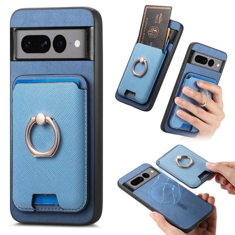 Retro Cross Leather Ring Vertical Insert Card Bag MagSafe Phone Case, Compatible with Google Pixel 7 Pro