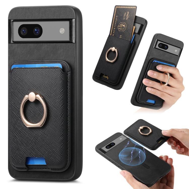 Retro Cross Leather Ring Vertical Insert Card Bag MagSafe Phone Case, Compatible with Google Pixel 7