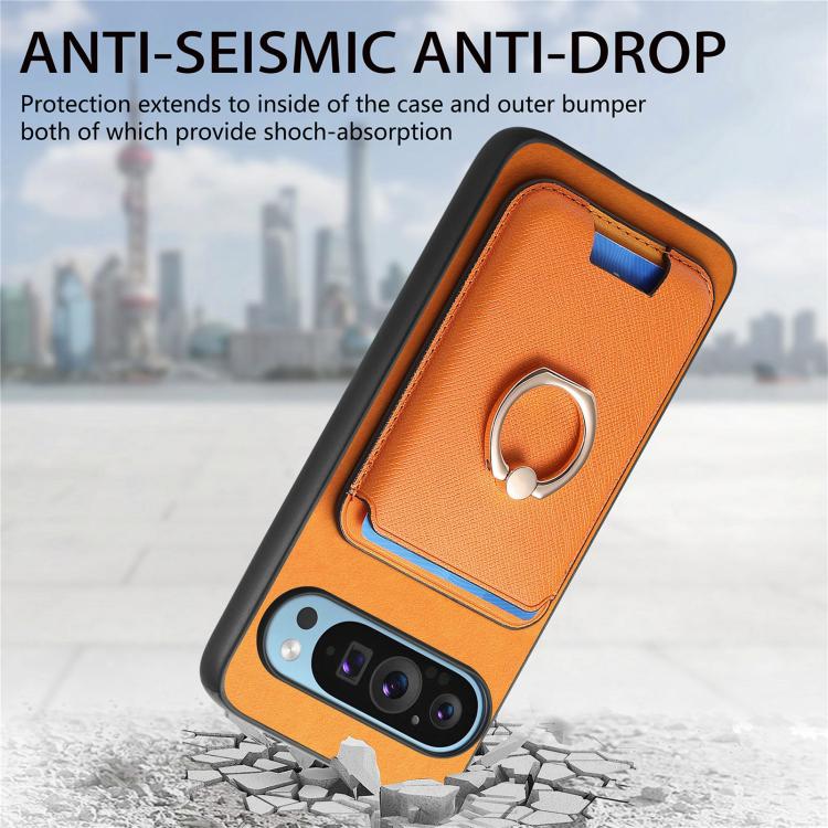 Retro Cross Leather Ring Vertical Insert Card Bag MagSafe Phone Case, Compatible with Google Pixel 8