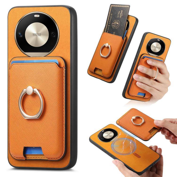 Retro Cross Leather Ring Vertical Insert Card Bag MagSafe Phone Case, Compatible with Honor X50 Pro 5G
