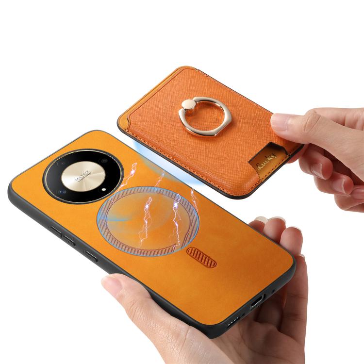 Retro Cross Leather Ring Vertical Insert Card Bag MagSafe Phone Case, Compatible with Honor X50 Pro 5G