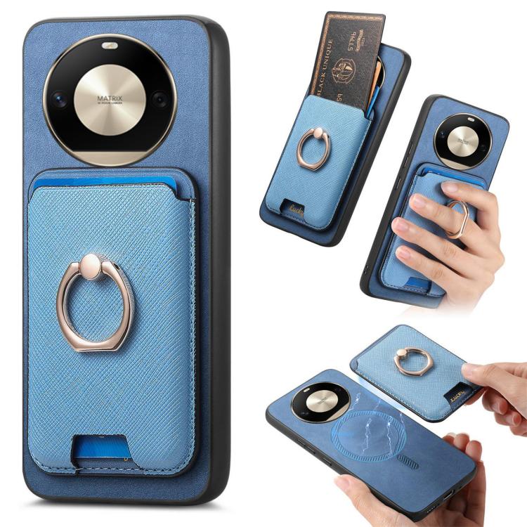 Retro Cross Leather Ring Vertical Insert Card Bag MagSafe Phone Case, Compatible with Honor X50 Pro 5G