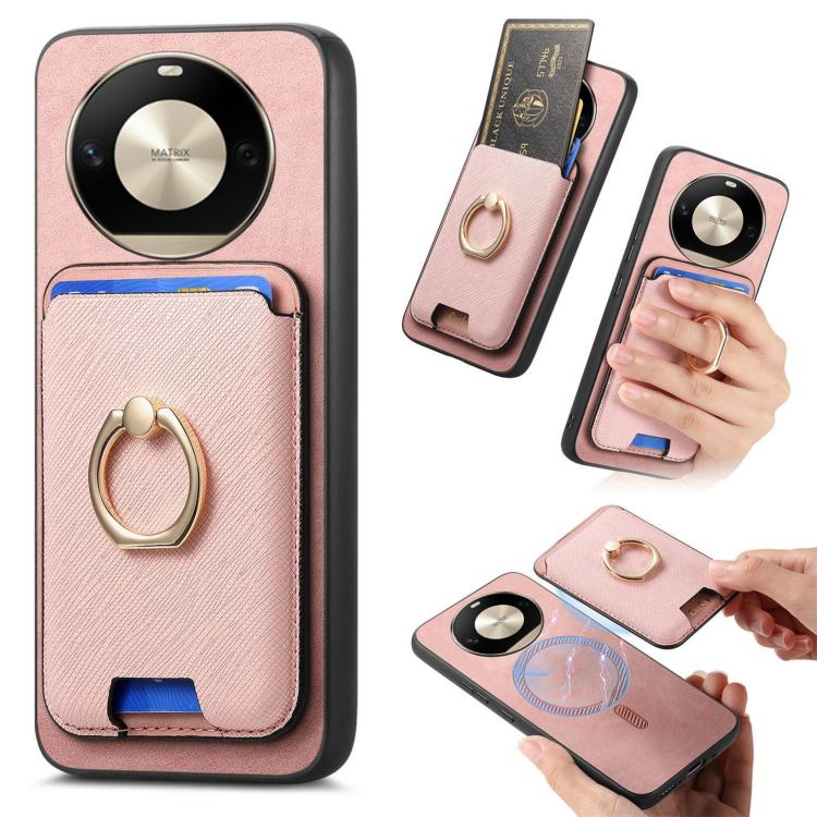 Retro Cross Leather Ring Vertical Insert Card Bag MagSafe Phone Case, Compatible with Honor X50 Pro 5G