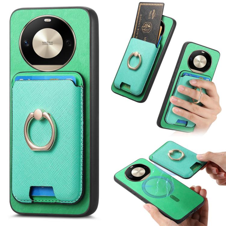 Retro Cross Leather Ring Vertical Insert Card Bag MagSafe Phone Case, Compatible with Honor X50 Pro 5G